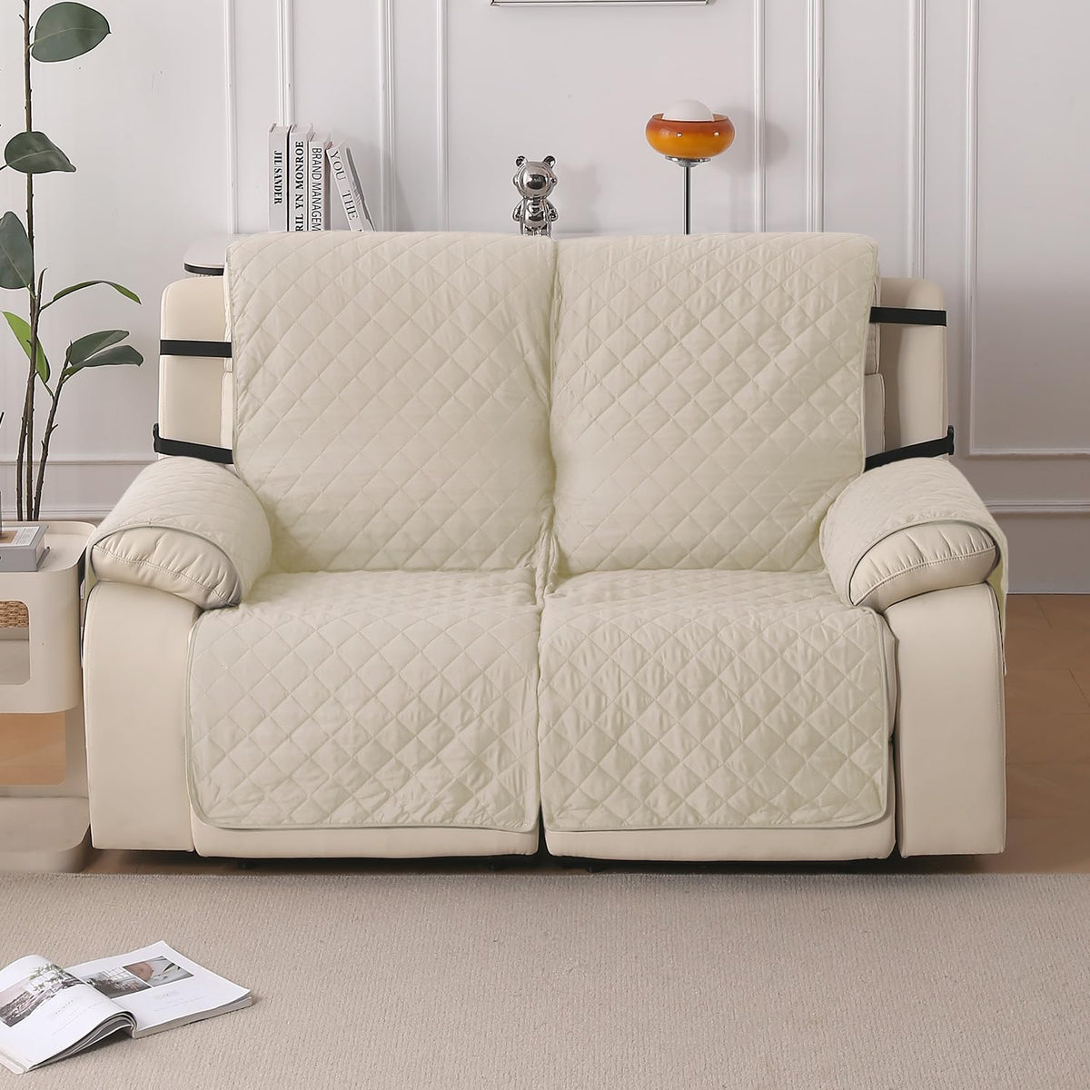 UrbanQuilt Recliner Sofa Slipcover Mat with Dual Belt for 1/2/3 Seater - Cream