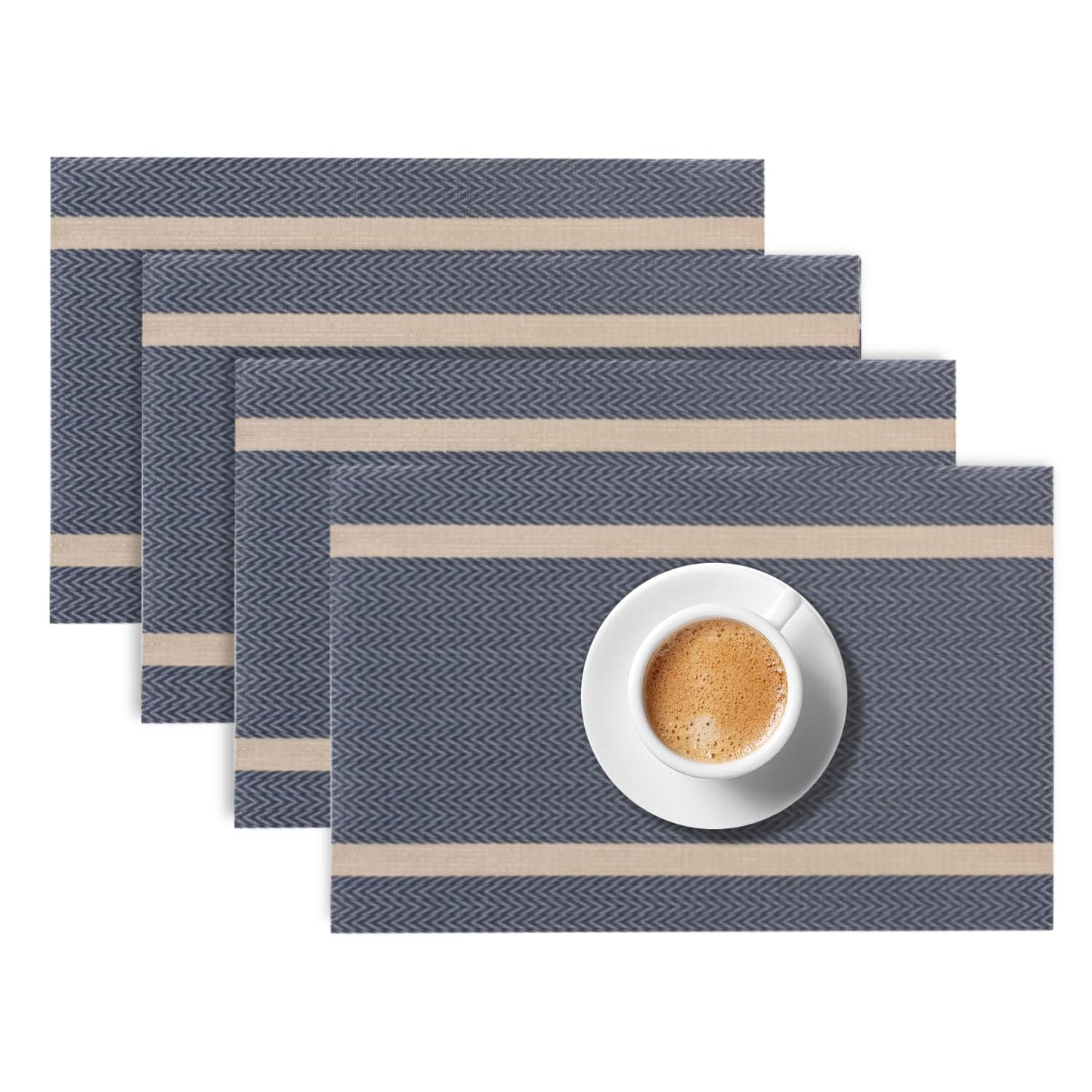 Chevron Stripes PVC Mats for Dining Table - Charcoal Blue