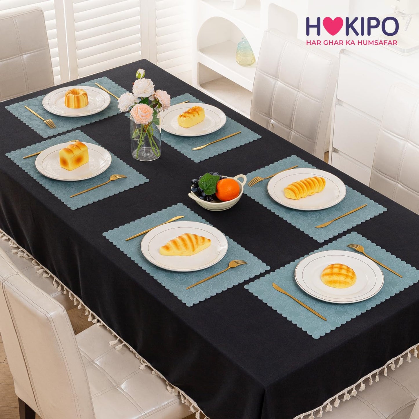 Florista Blush Royal Luxe Faux Leather Mats for Dining Table - Spirit Blue