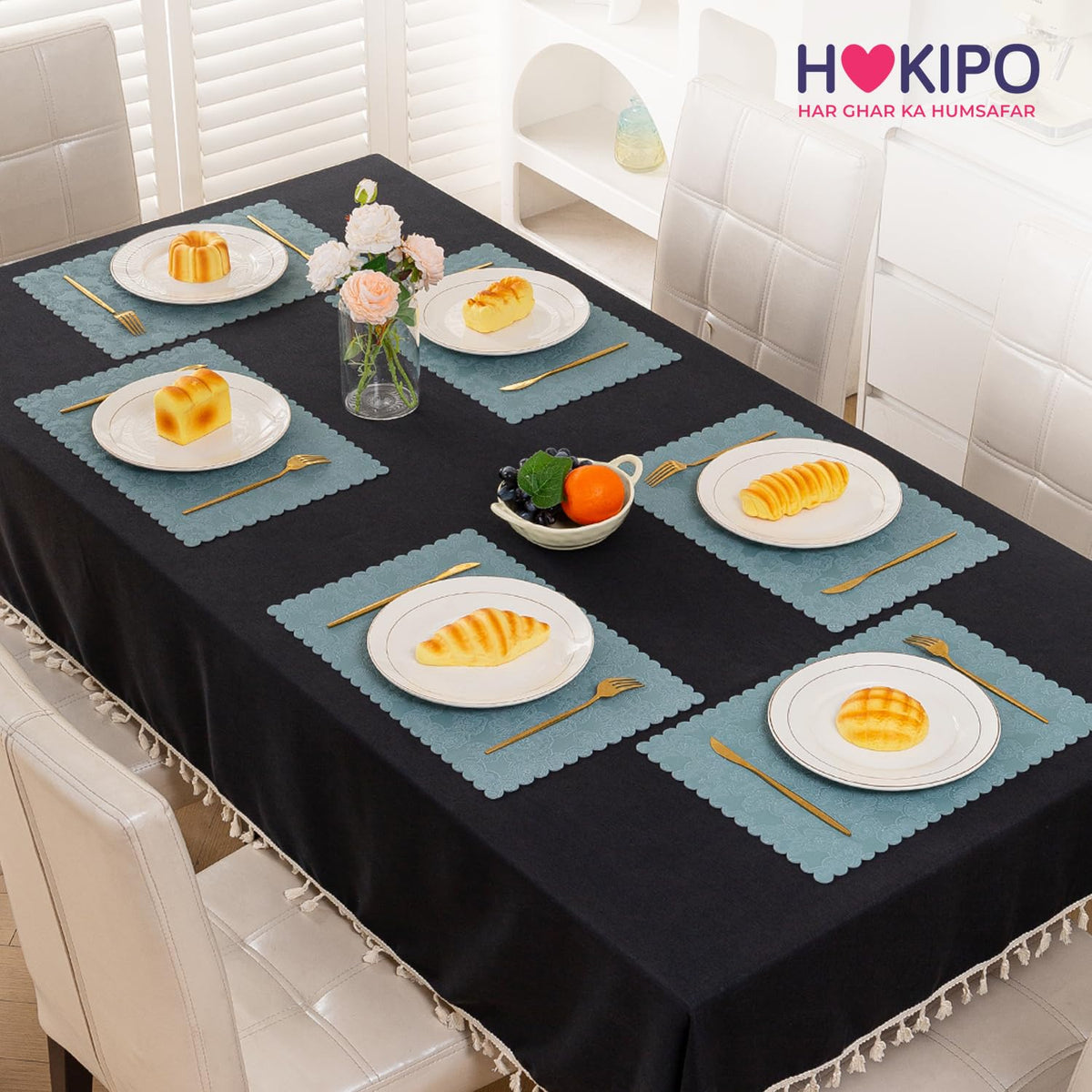 Florista Blush Royal Luxe Faux Leather Mats for Dining Table - Spirit Blue