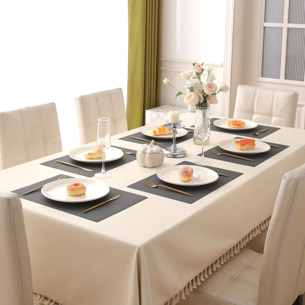 Buy charcoal black waterproof table mat set of 6