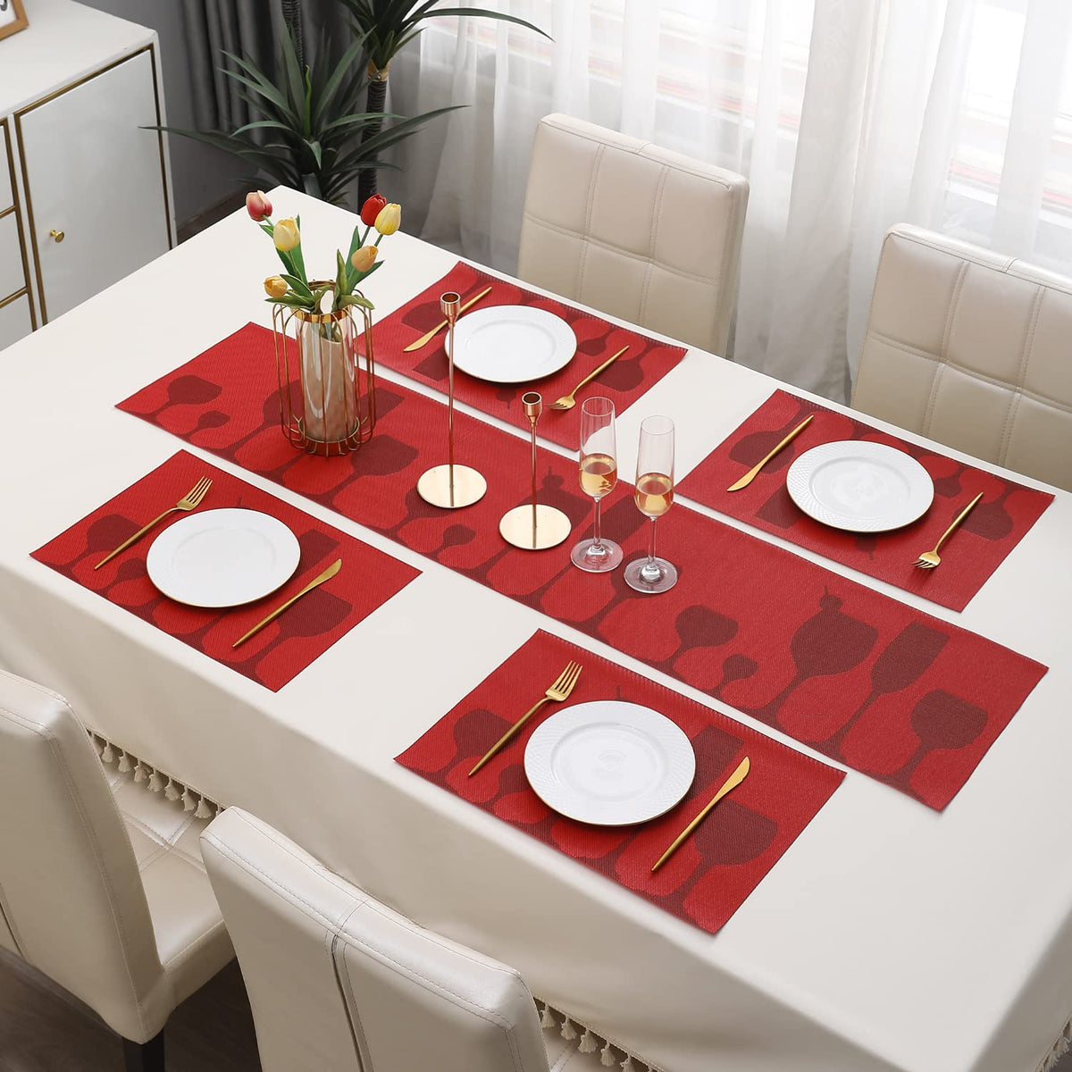 PVC Dining Table Mats, Cherry Red