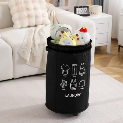Laundry Basket Foldable Hamper With Wheels, Black