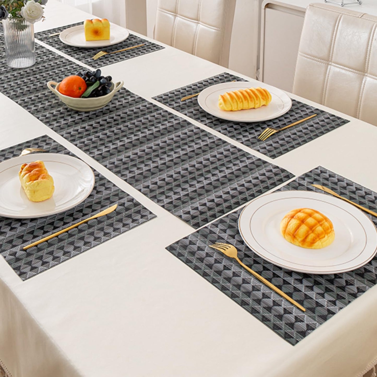 RhombusEcho Washable PVC Mats for Dining Table - Intense Grey