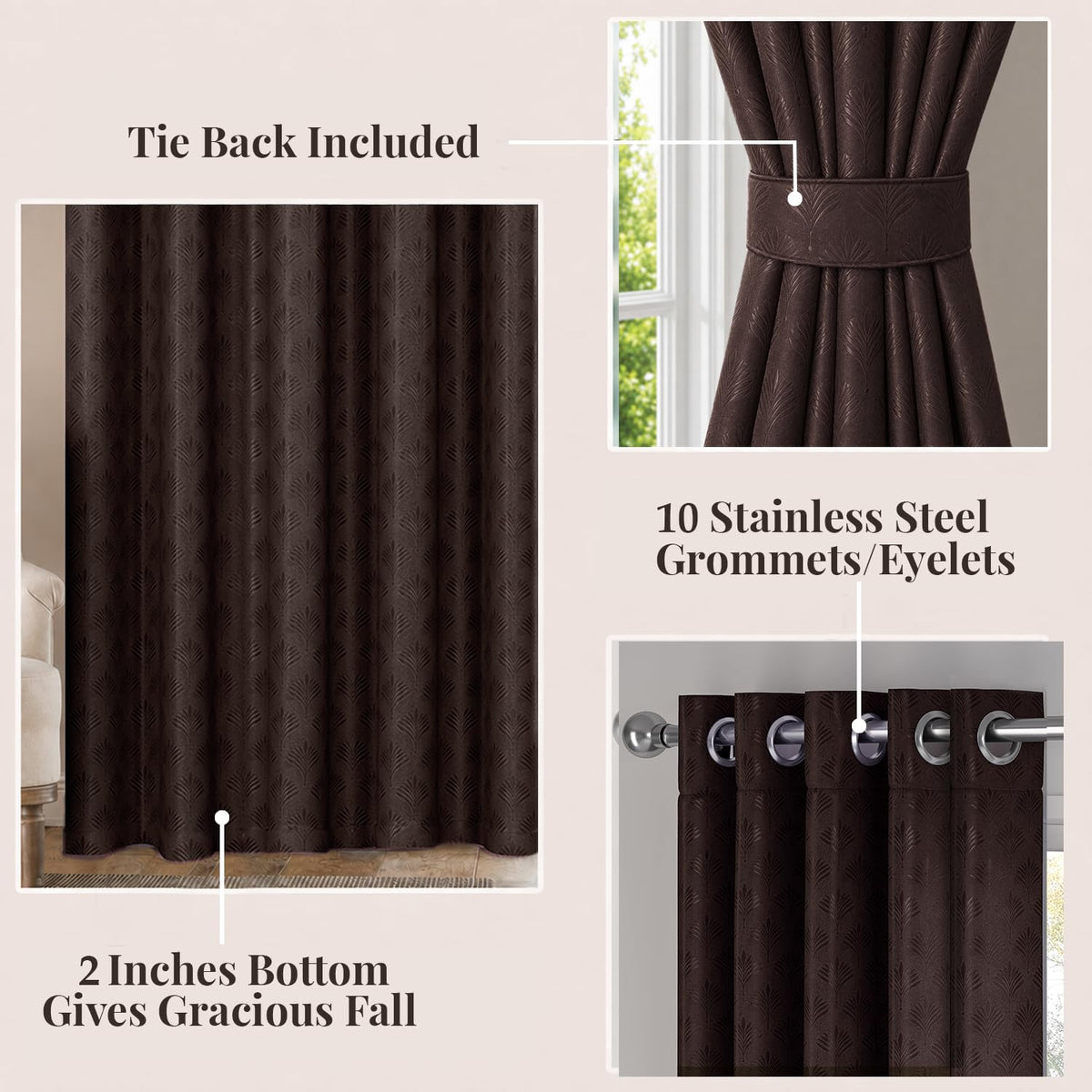 HOKIPO Palmea True Blackout Curtains, 7 Feet Long - Coffee - image 5