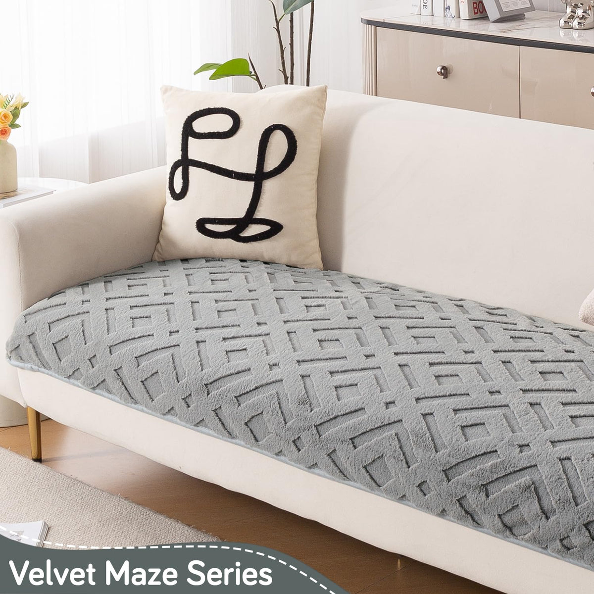 Velvet Maze Premium L Shape Sofa Cover Seat Mat, Dark Grey