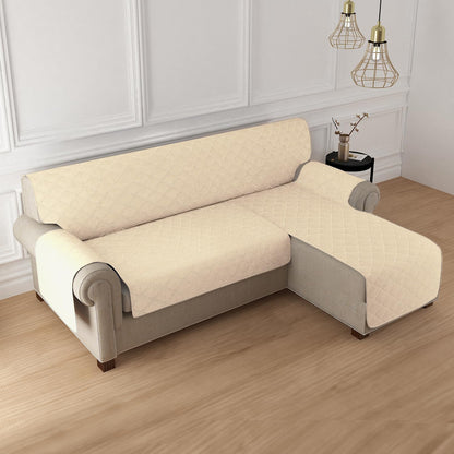 HOKIPO Quilted Reversible One Piece L Shape 4/5/6 Seater Sofa Cover Mat, Beige