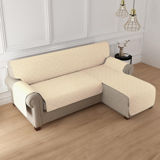HOKIPO Quilted Reversible One Piece L Shape 4/5/6 Seater Sofa Cover Mat, Beige