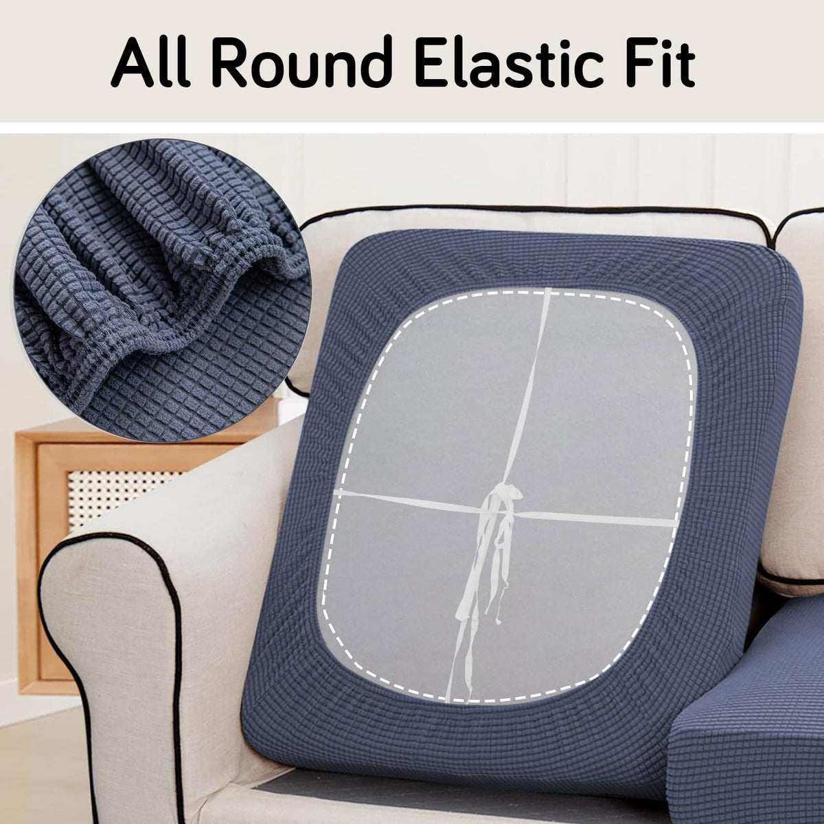 Stretchable Thick Jacquard Textured Seat Cushion Cover for 1/2/3 Seaters / Pieces for Sofa, Dark Grey
