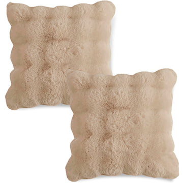 Buy Latte Brown Colour Zippered faux rabbit fur pillow covers in set of 2