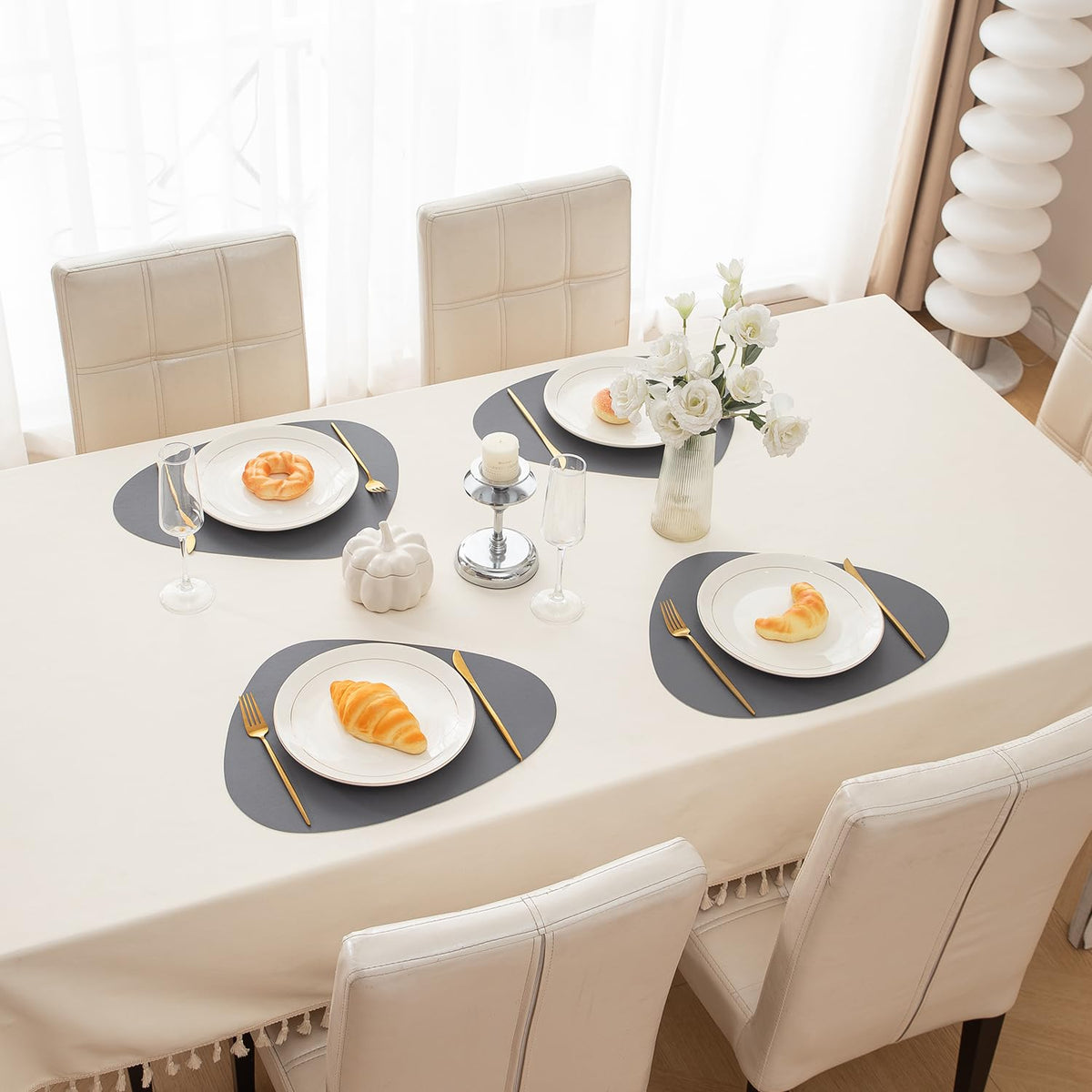 Premium Faux Leather Dining Table Mats, Anchor Grey