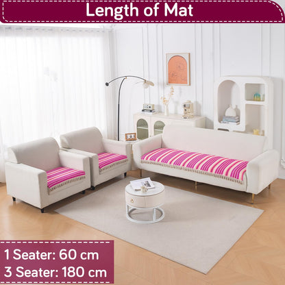 Artisan Boho 5-Seater Sofa Seat Mat wth Tassels (3+1+1), Fuchsia Pink