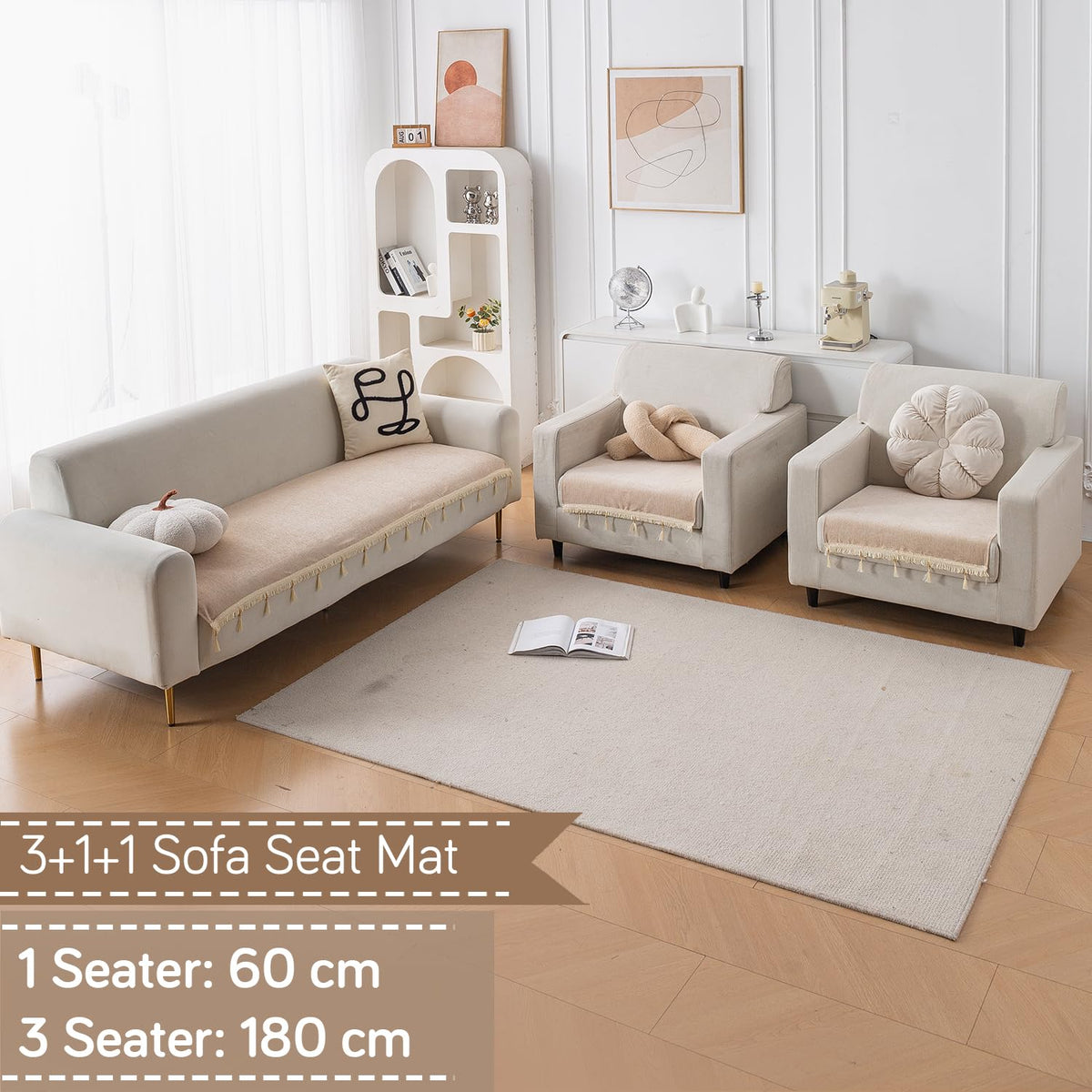 Serenity Tassel Chenille Sofa Cover with Tassel – Ivory Fringe