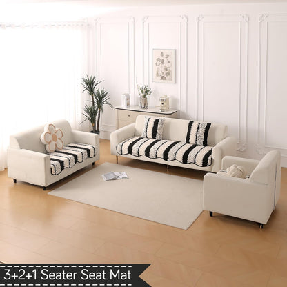 Luxury Wavy Anti Slip Plush Sofa Cover Mat, Black