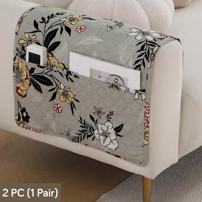 Polyester Printed Quilted Sofa Cover Mats, Floral Ash Grey
