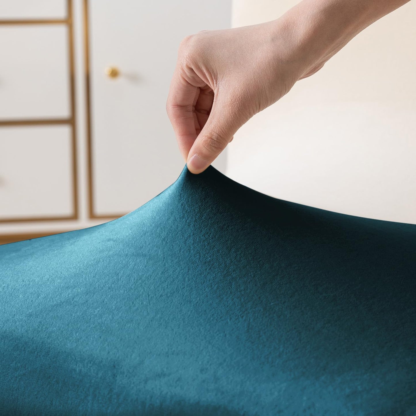 Elastic Stretchable Premium Velvet Dining Chair Cover, Turquoise