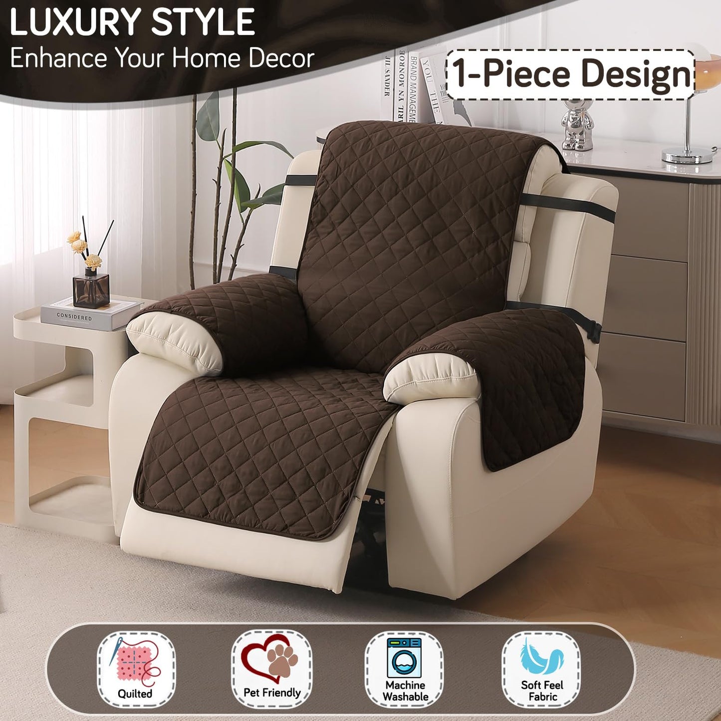 UrbanQuilt Recliner Sofa Slipcover Mat with Dual Belt for 1/2/3 Seater -  Chocolate Brown