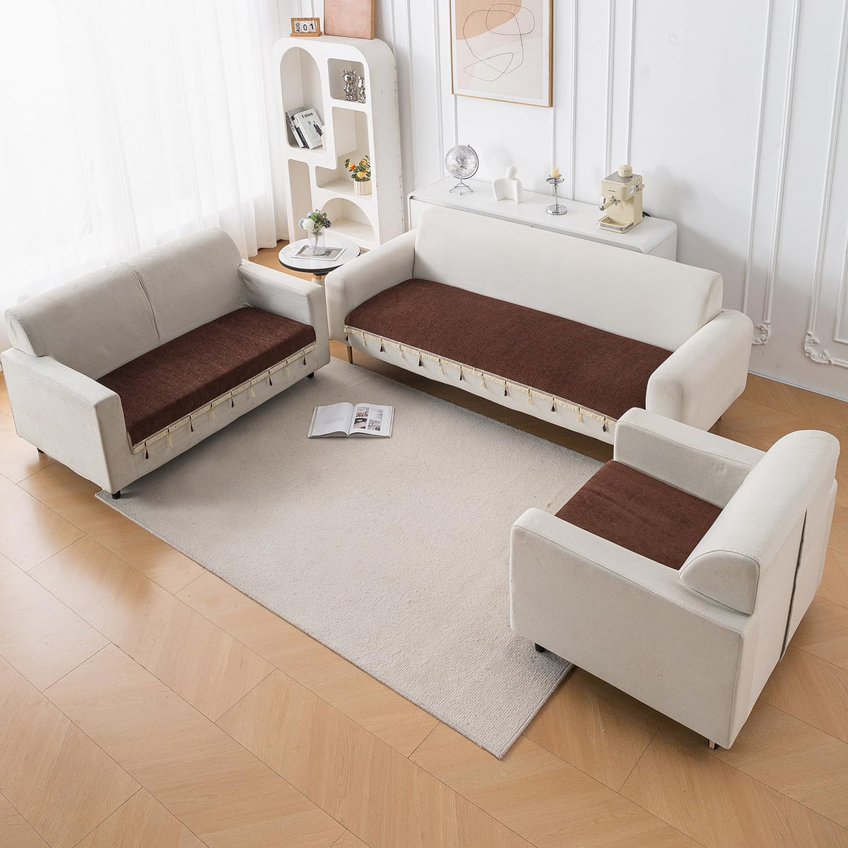 Serenity Tassel Chenille Sofa Cover with Tassel – Chestnut Luxe