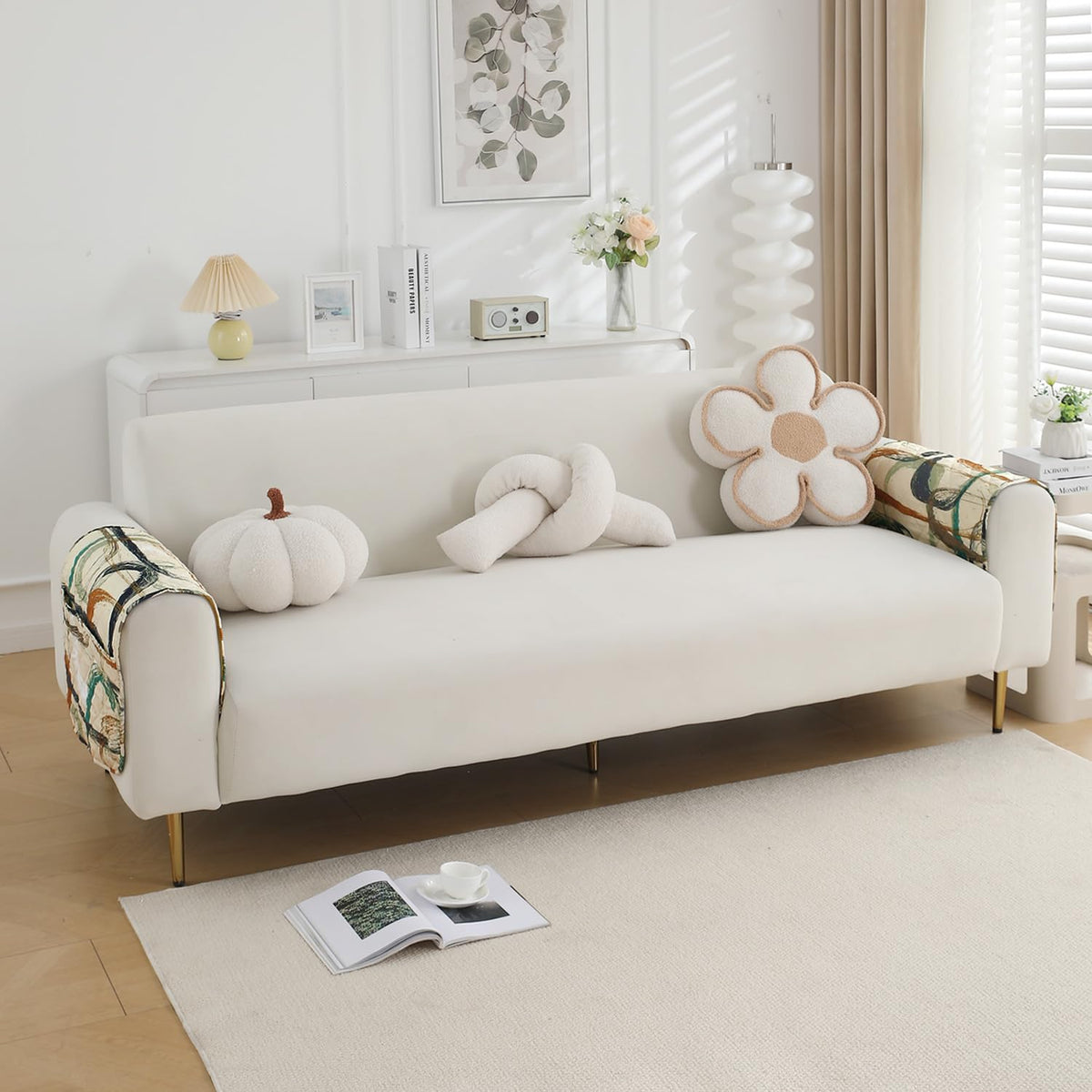 Water Repellent + Waterproof Quilted Sofa Mats, Parchement Beige Abstract Art