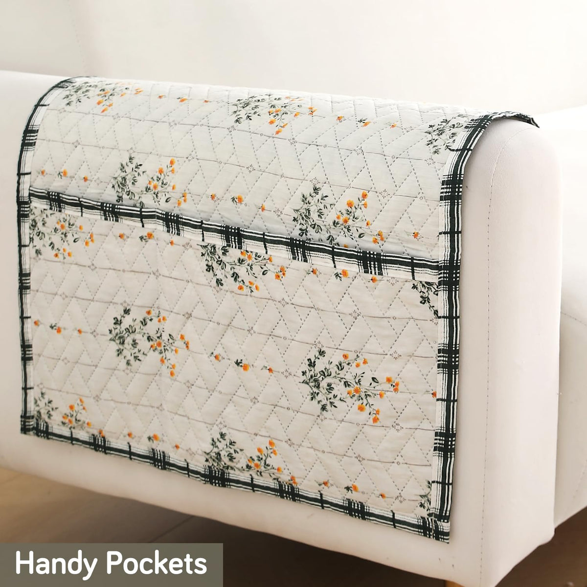 'Homehues' Printed Quilted Sofa Cover Mats, Light Green Ash Gypsy Flower