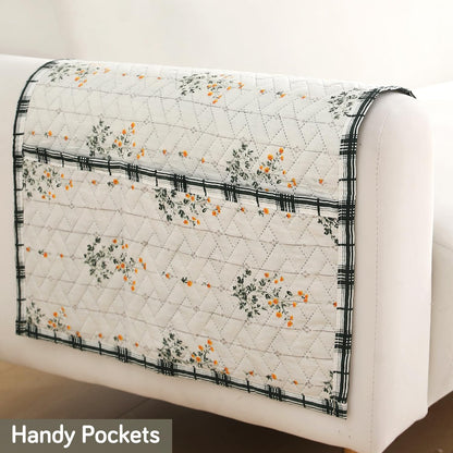 Printed Quilted Sofa Cover Mats, Light Green Ash Gypsy Flower
