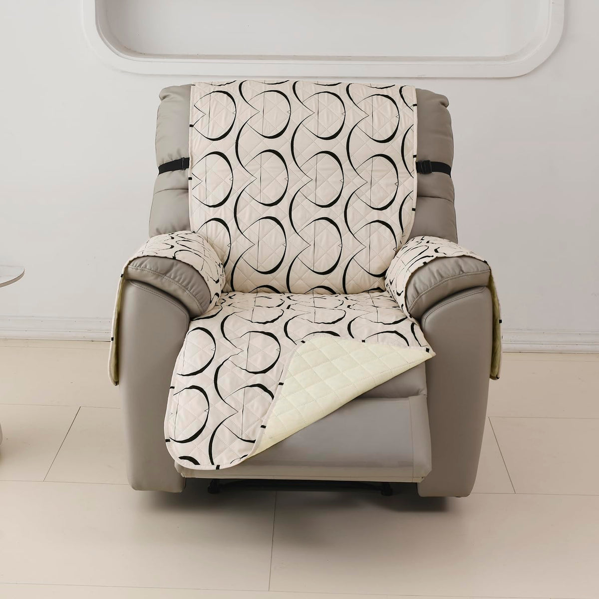 Quilted Recliner Water Repellent & Waterproof Cover for Small / Large - Natural Beige Abstract Art