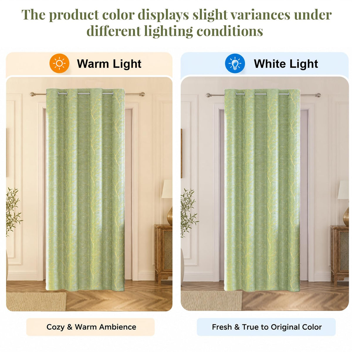 HOKIPO Shimmer Foil Printed Curtains, 7 Feet Long - Green - image 6