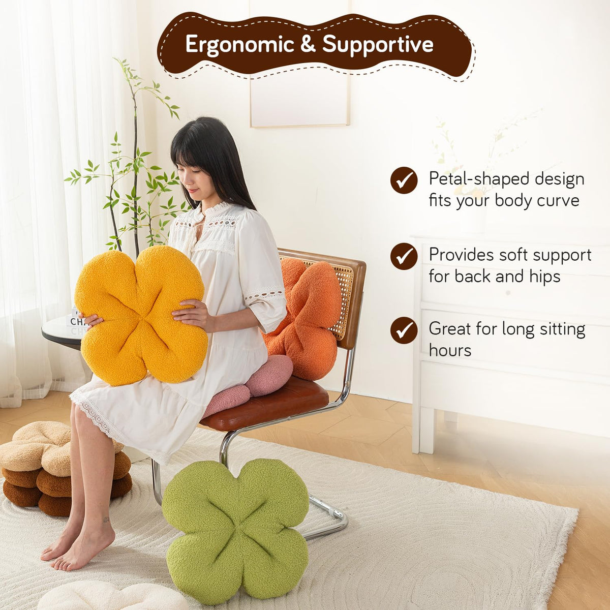 HOKIPO Floral Decorative Throw Pillow for Sofa, Couch & Bed | Soft Plush Flower Cushion | Aesthetic Pillow for Home Décor - 46 cm, Dark Brown (AR-6728-DBR)