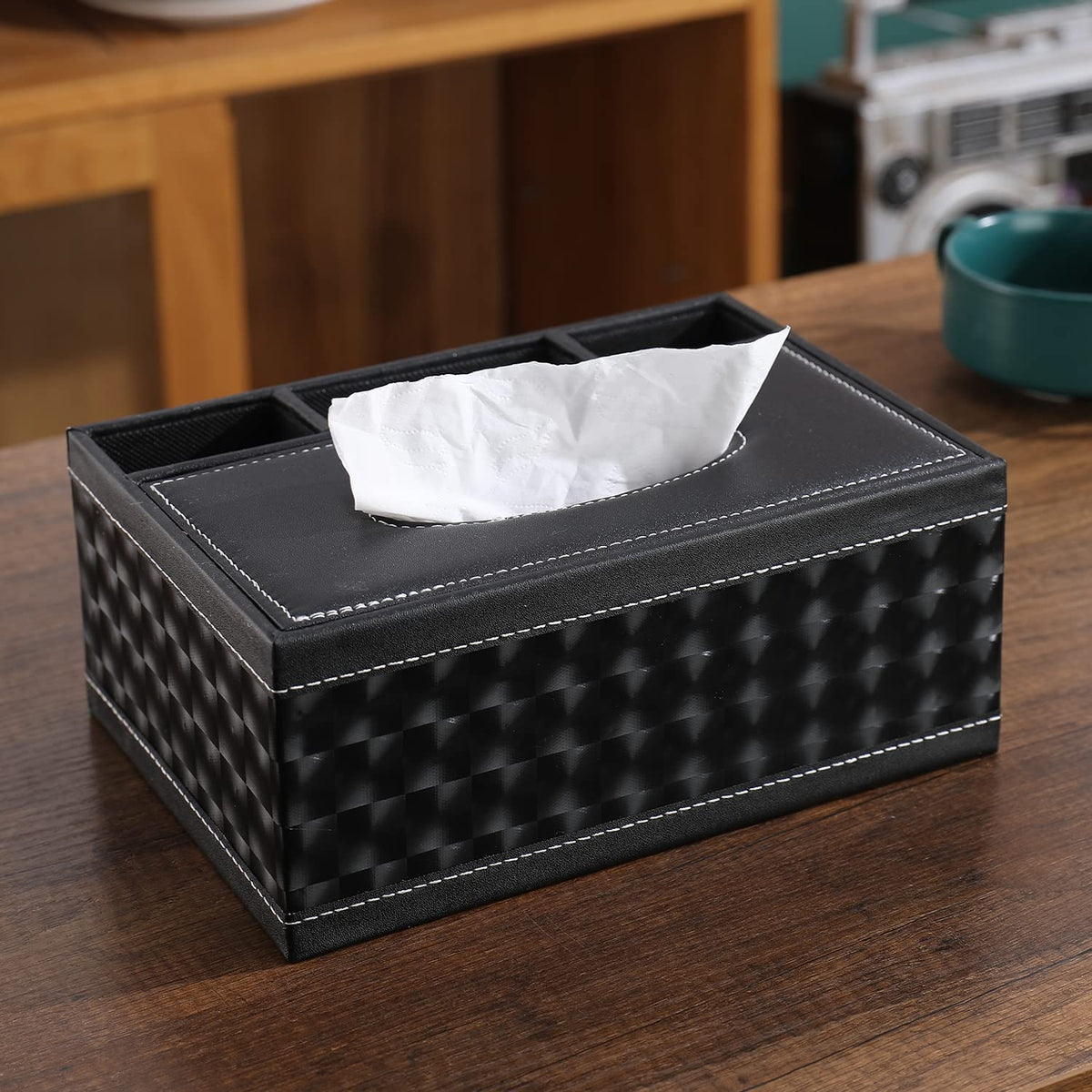 Black Desk Organizer with Tissue Paper holder | HOKIPO