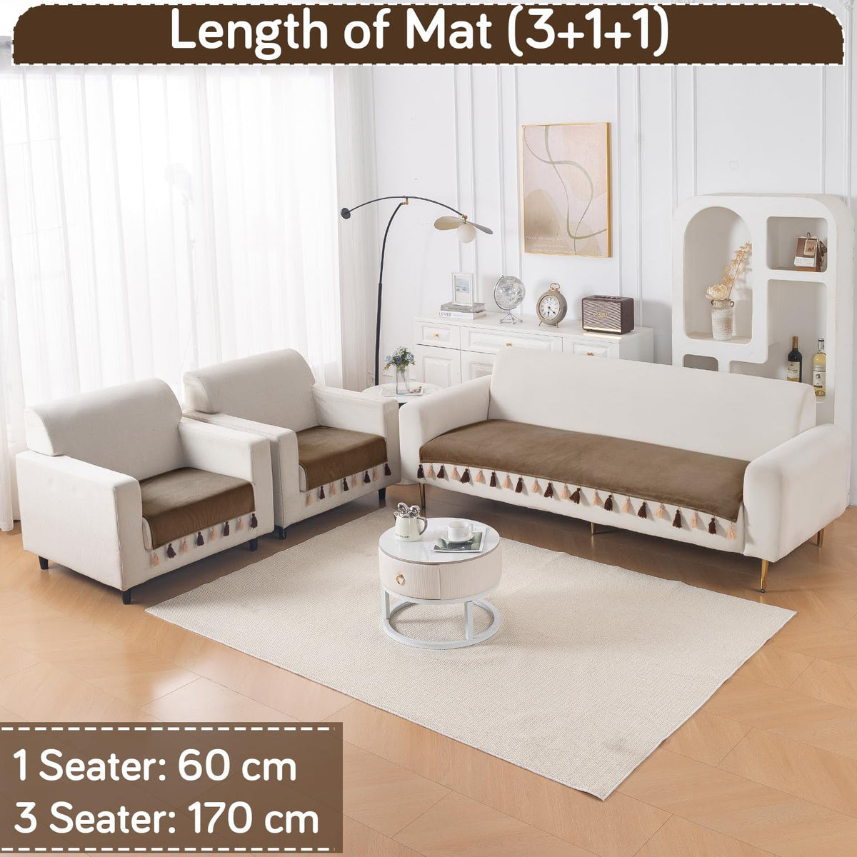 Premium Holland Velvet 5-Seater Sofa Cover (3+1+1), TasselTone Series | Warm Taupe