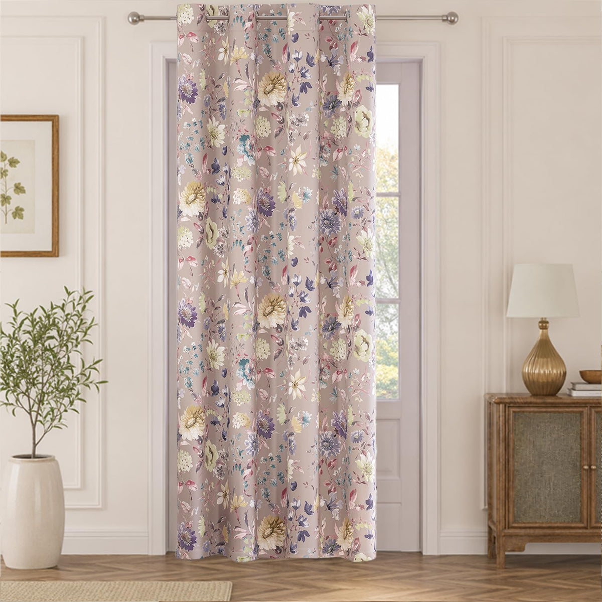 HOKIPO Bloomscape Eyelet Curtains, 7 Feet Long - Powder Pink - image 2