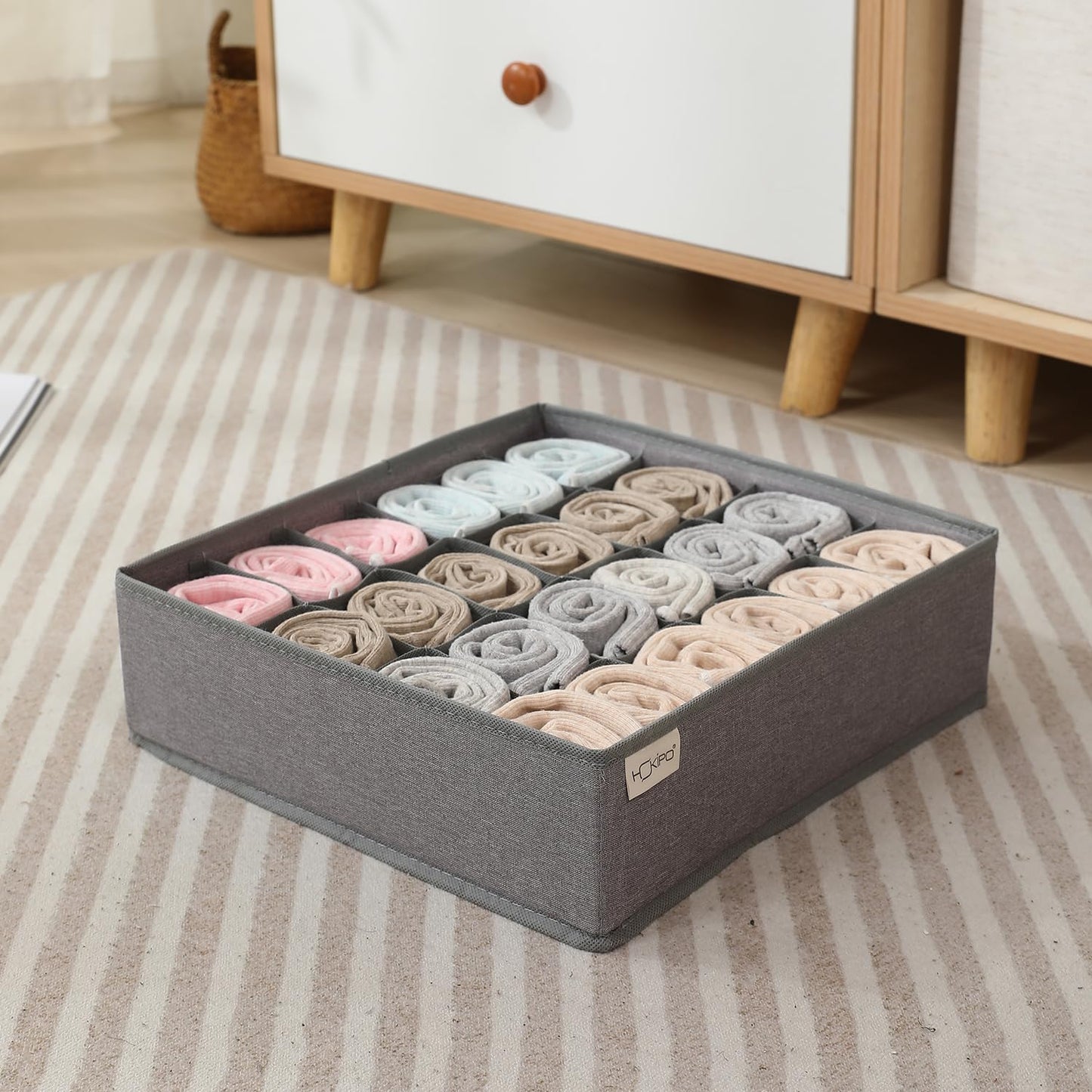 Undergarment Organizer Storage Box for Drawers Panty Socks Tie Lingerie Organizer for Wardrobe, 7/16/24 Grid, Grey