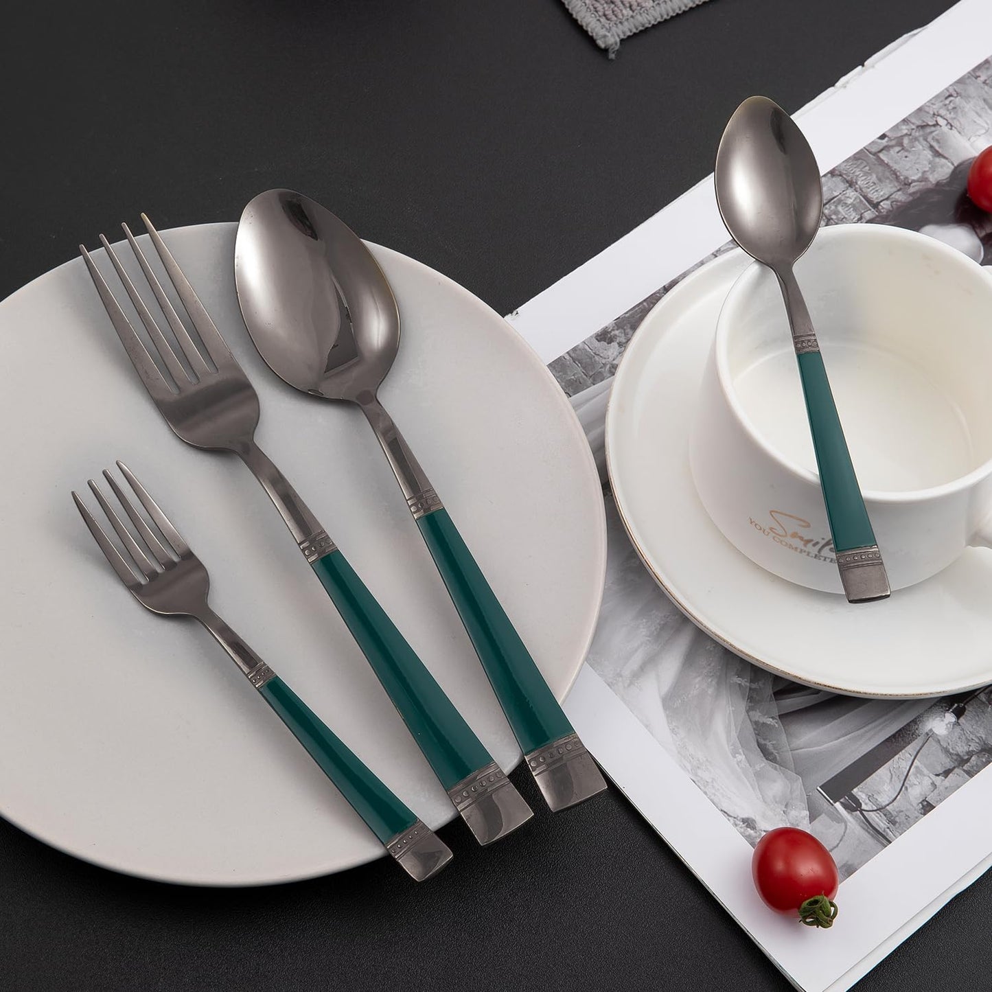 Cutlery Set of 18 / 24 Pcs Stainless Steel Flatware Set, Mirror Finish - Black