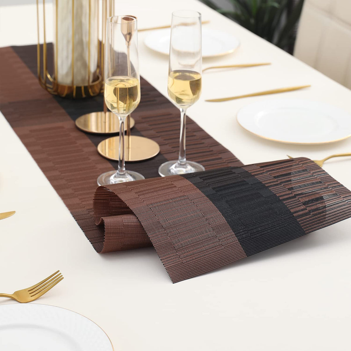 Buy Metallic Brown Colour PVC Table Runner Mat | HOKIPO 