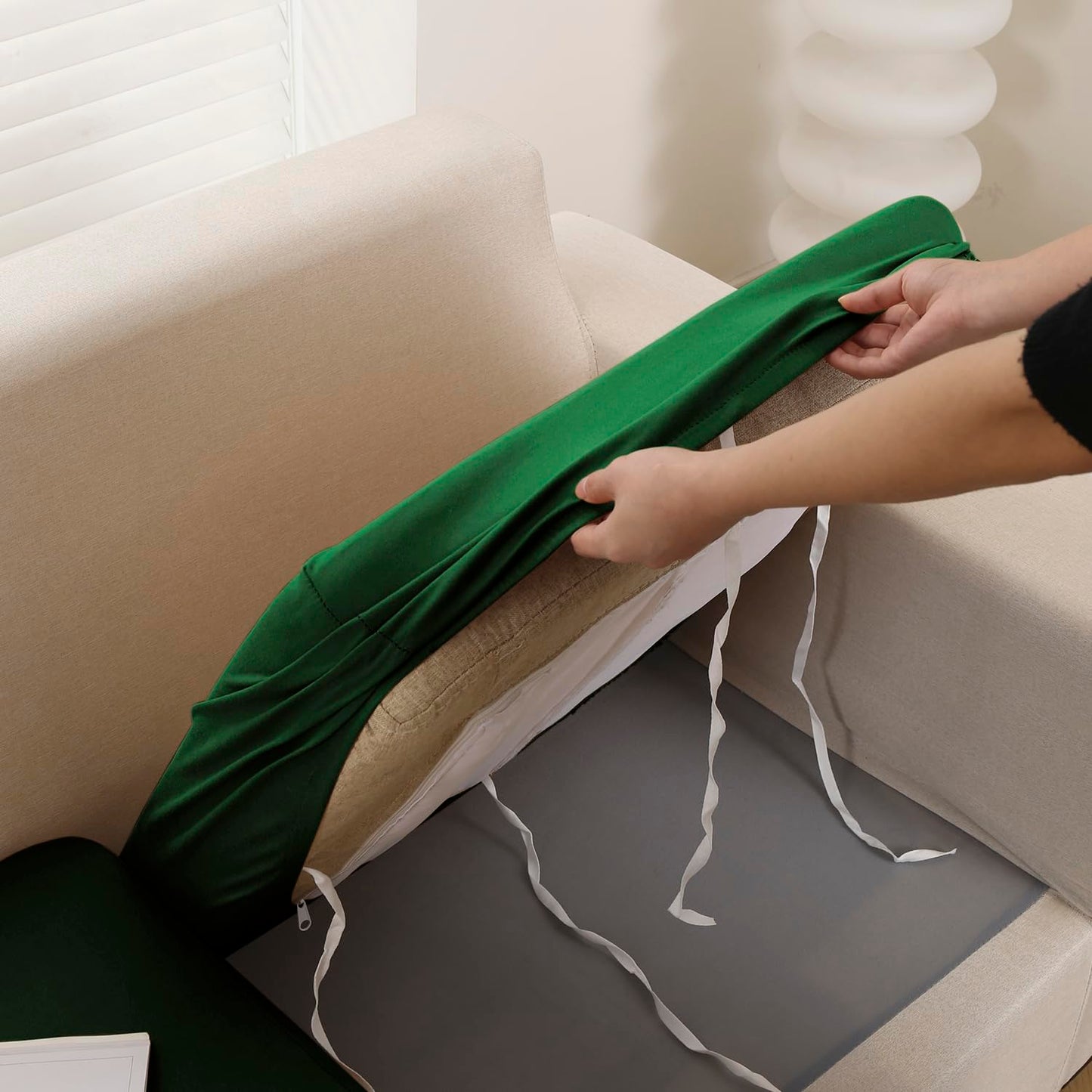 100% Waterproof Stretchable Seat Couch Cushion Cover for 1/2/3 Seater, Green