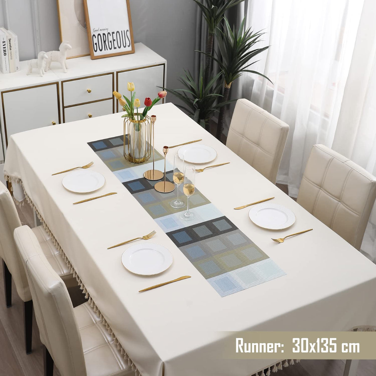 Buy Gradient Blue Colour PVC Table Runner for 4 Seater (30x135cm) | HOKIPO