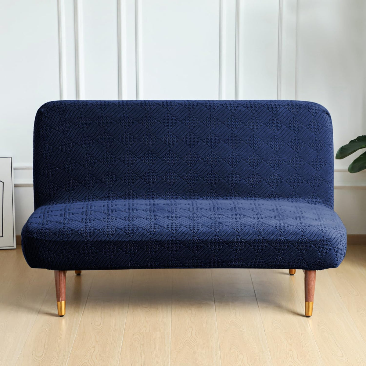 Buy Navy Blue colour Luxurious Jacquard Armless Sofa Cover - HOKIPO