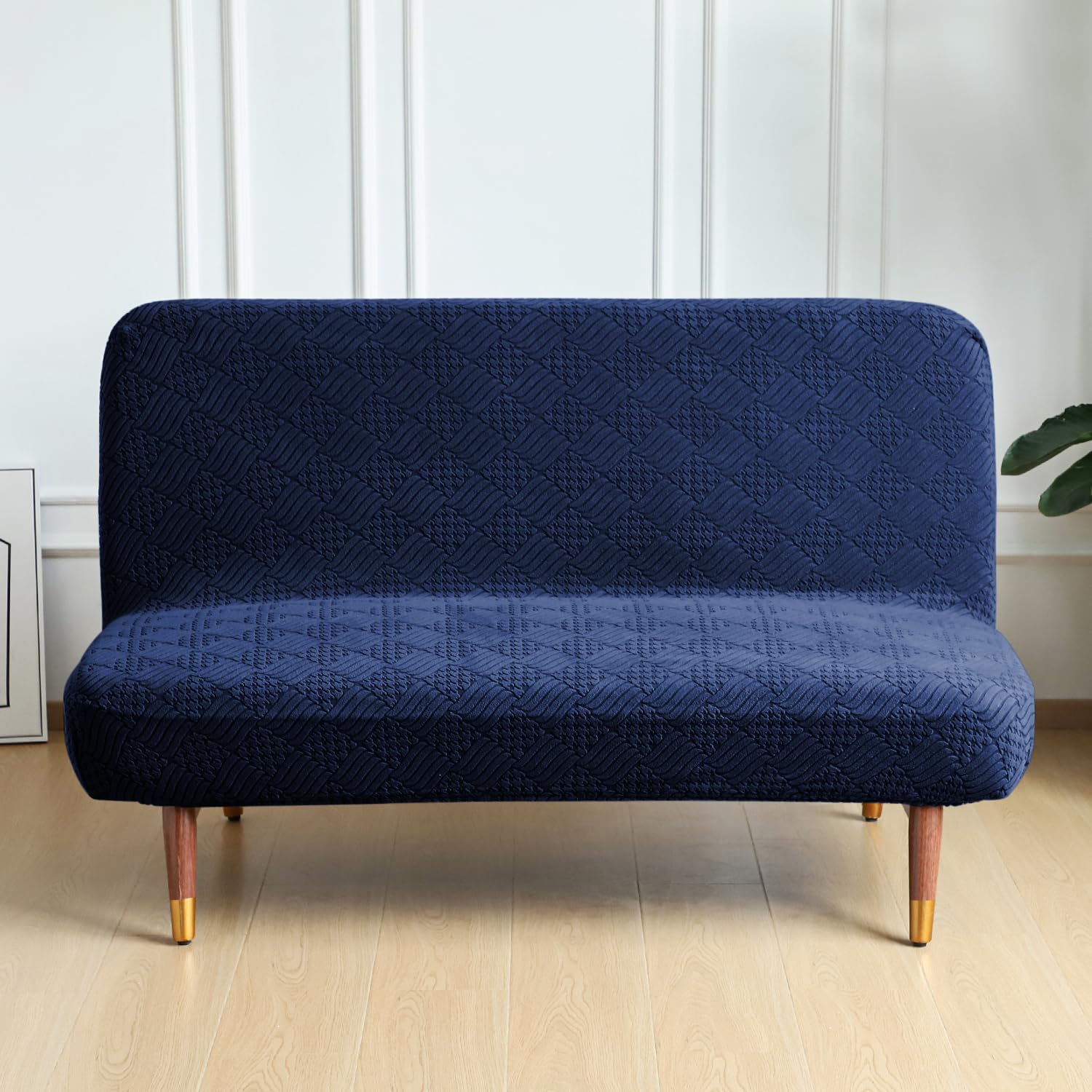 Buy Navy Blue colour Luxurious Jacquard Armless Sofa Cover - HOKIPO