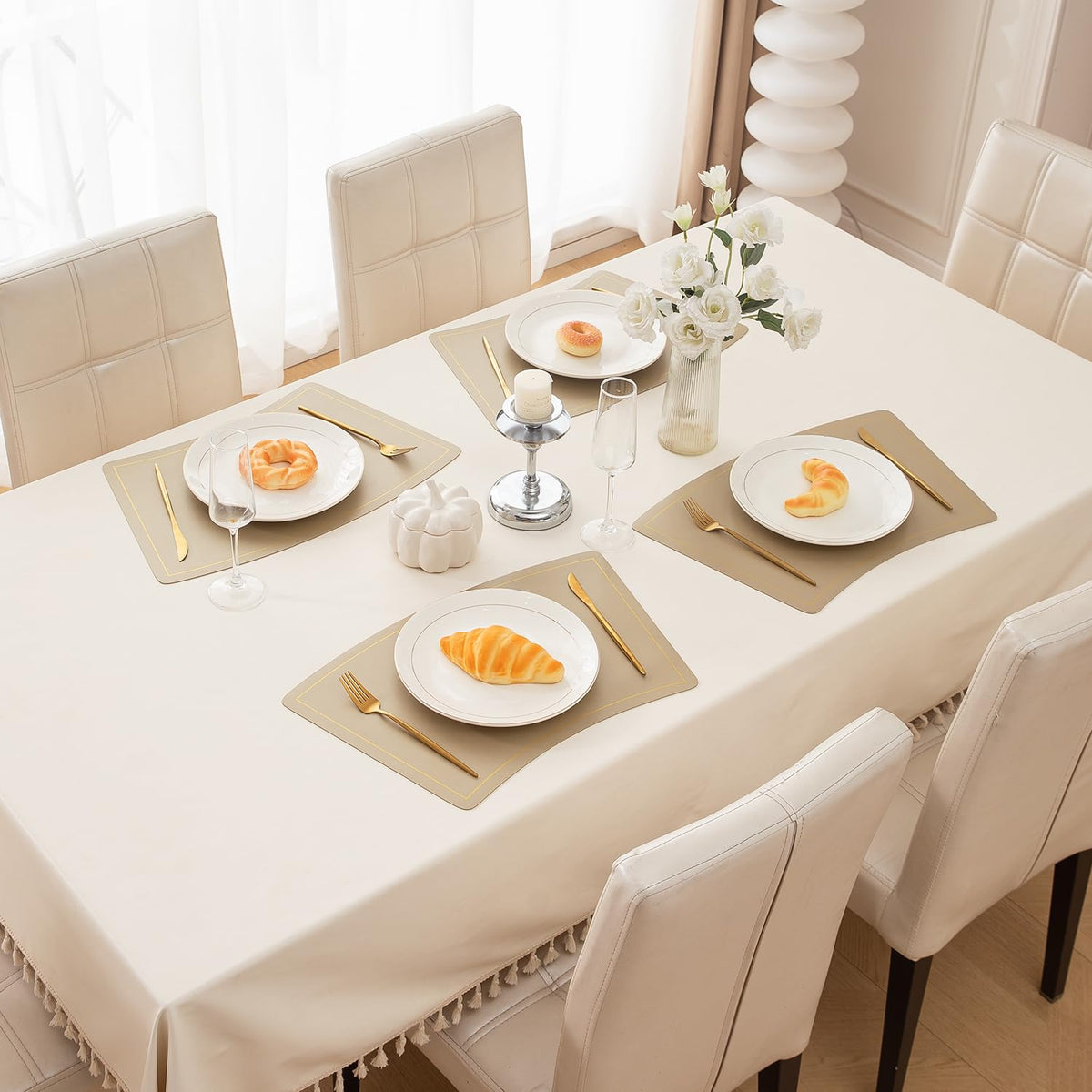 Premium Faux Leather Dining Table Mats, Light Gold