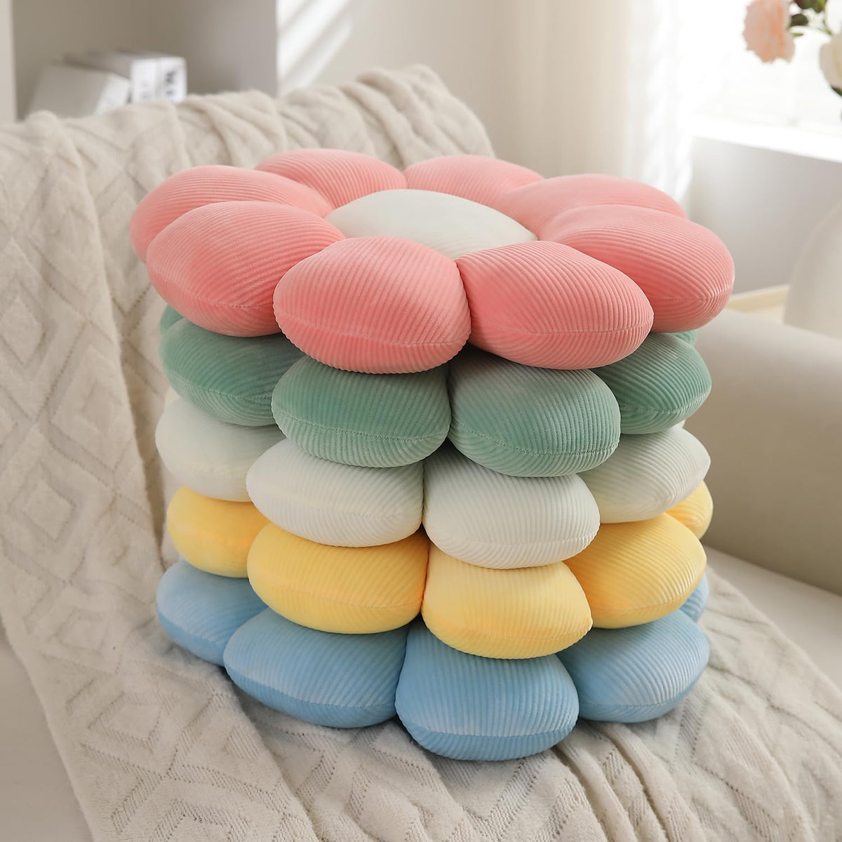 Luxury Flower Plush Decorative Pillow – Ultra-Soft Seating Cushion (42 cm, Soft Blue)