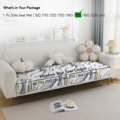 Quilted, Waterproof and Anti-Slip Sofa Cover Mat, Curved Lines Pearl White