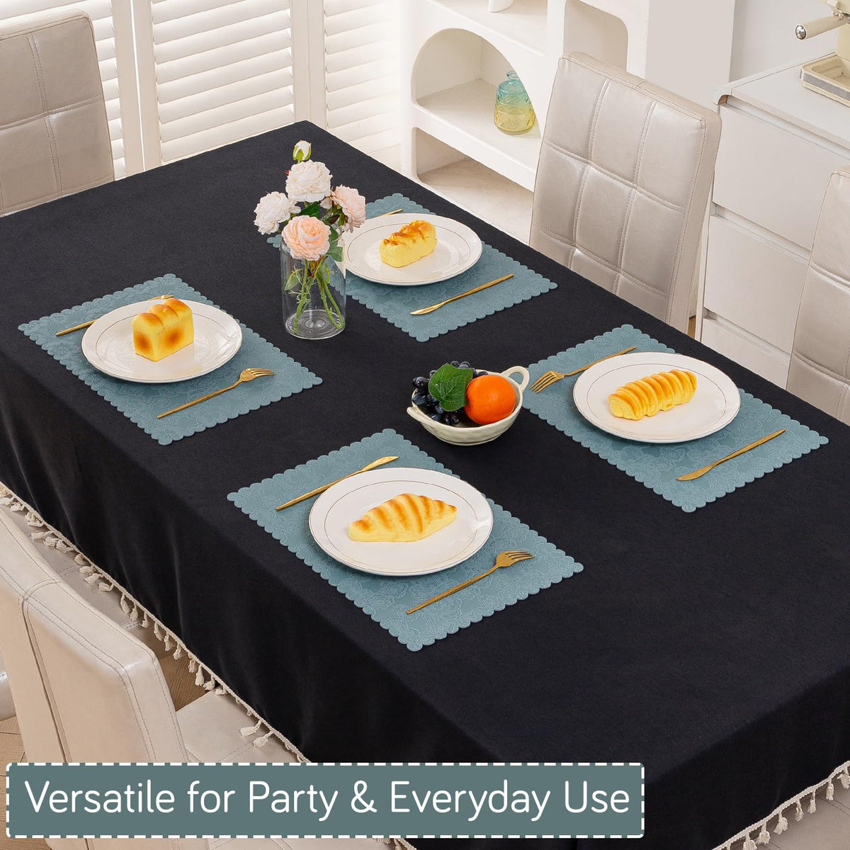 Florista Blush Royal Luxe Faux Leather Mats for Dining Table - Spirit Blue