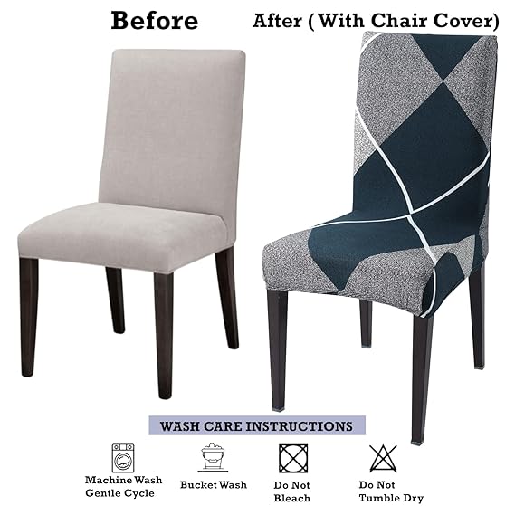 Dining chair before and after using Hokipo stretchable chair cover