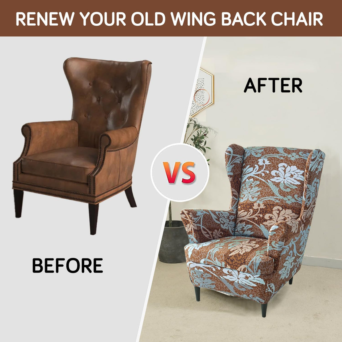 Rich Chocolate Damask Floral stylish Elastic Wing Chair Cover
