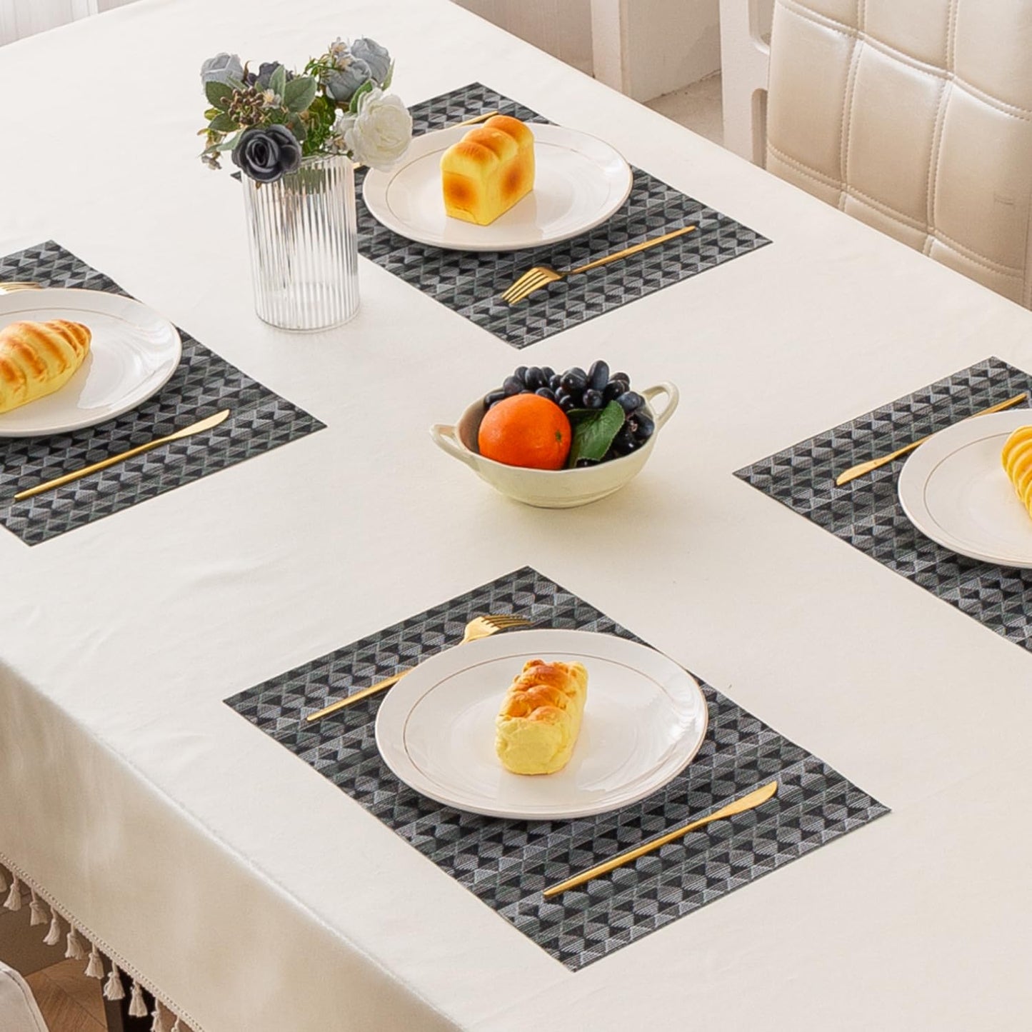 RhombusEcho Washable PVC Mats for Dining Table - Intense Grey