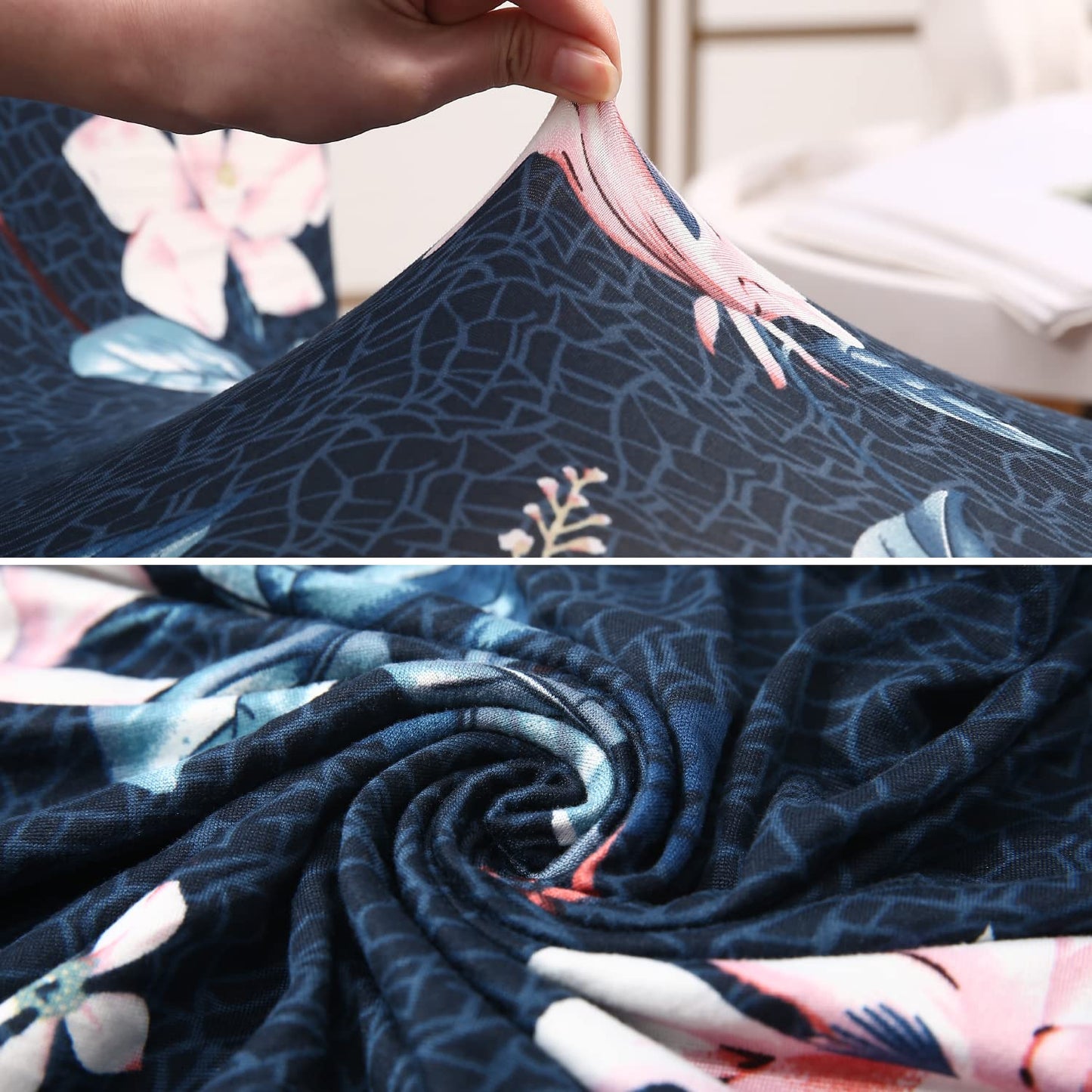 Elastic Stretchable Dining Chair Cover, Blue Mixed Flowers