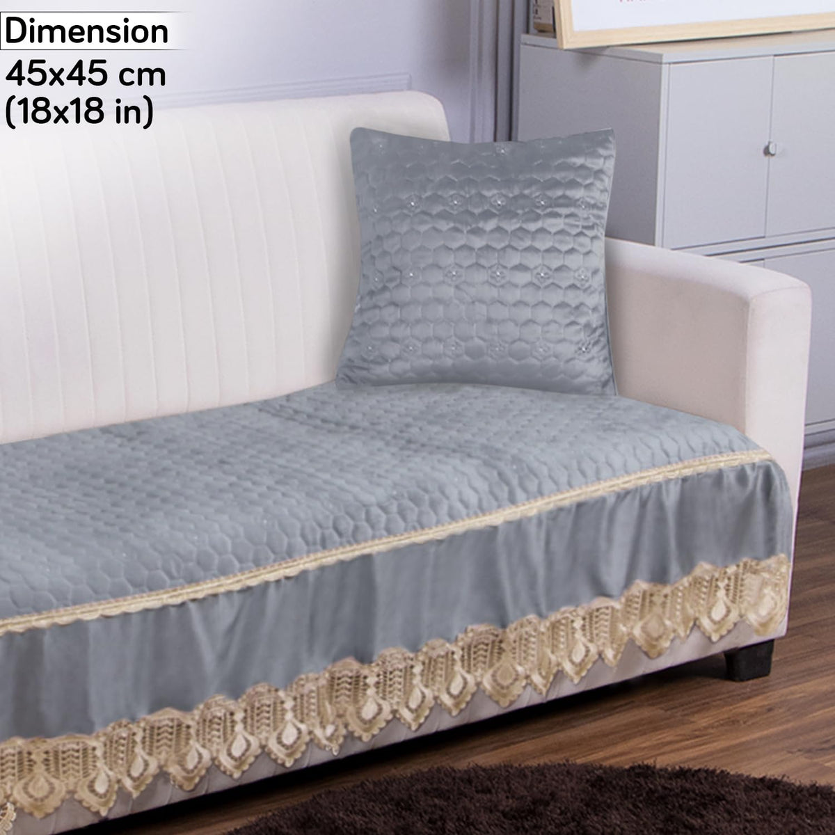 Buy Light Grey colour Zippered Hexagonal Texture Velvet Sofa Cushion Covers