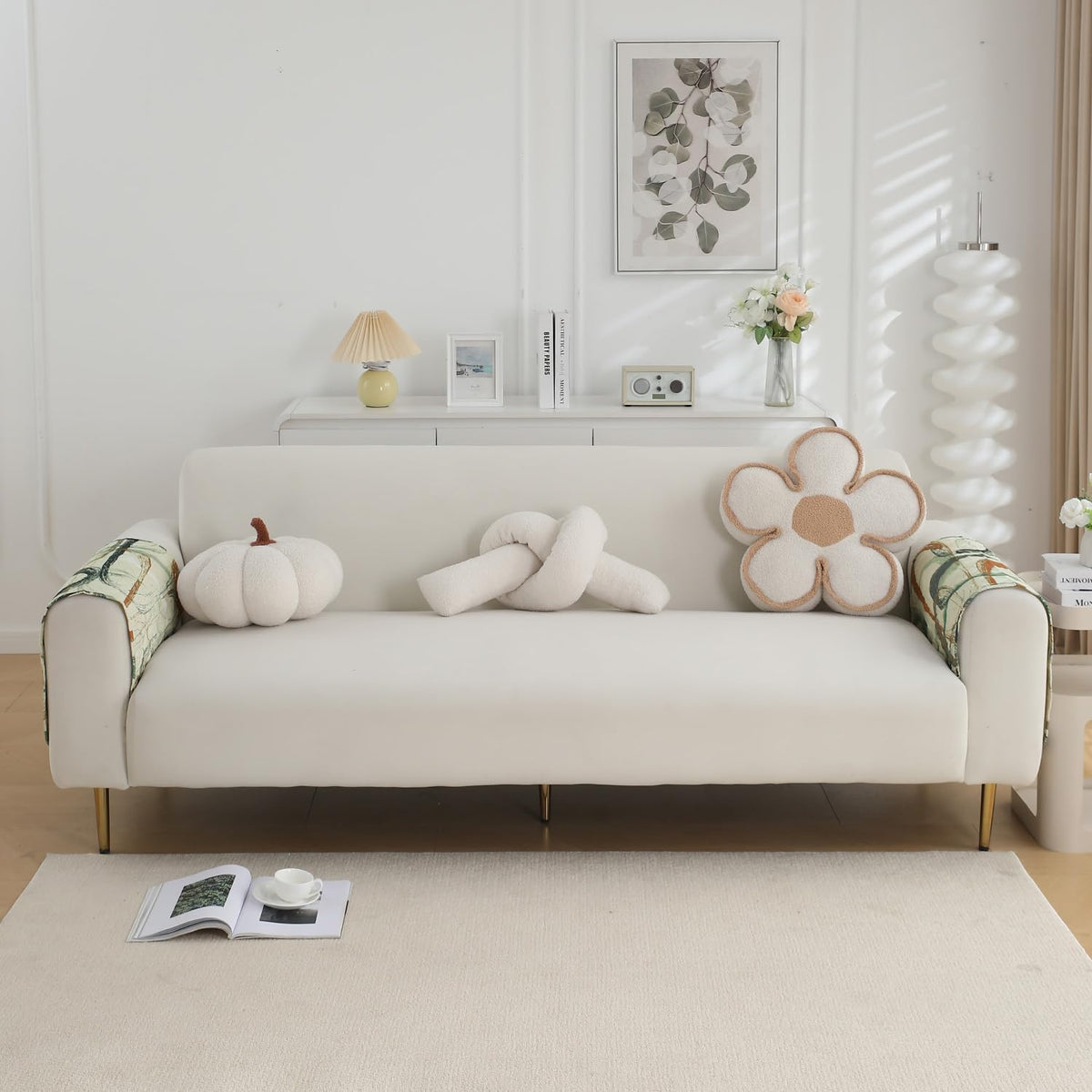Water Repellent + Waterproof Quilted Sofa Mats, Parchement Beige Abstract Art