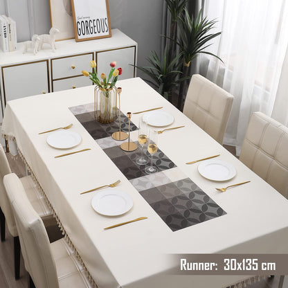 PVC Table Runner 30x135 cm, Geometric Grey