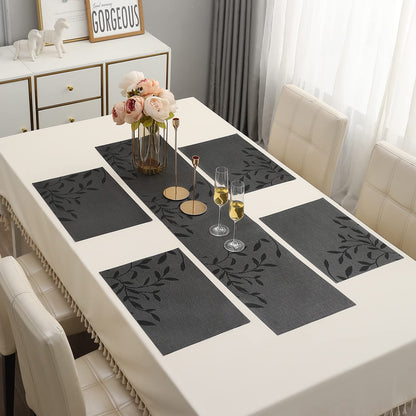 PVC Dining Table Mats, Black Leaves